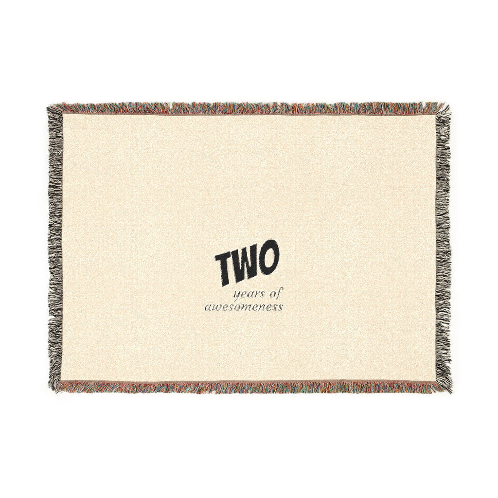 Two Woven Throw Blanket — Minimal Number "TWO" Design, Cozy Fringed Decorative Blanket