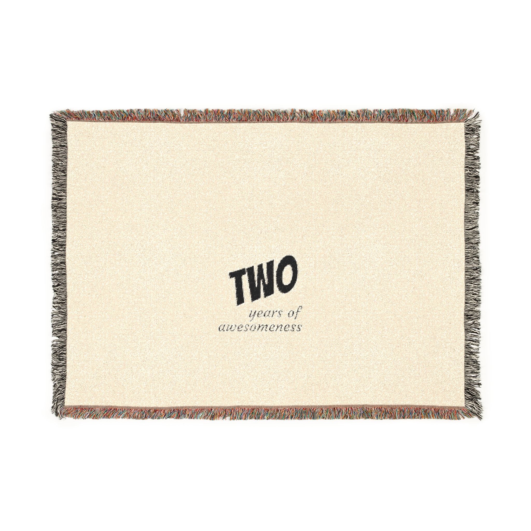 Two Woven Throw Blanket — Minimal Number "TWO" Design, Cozy Fringed Decorative Blanket