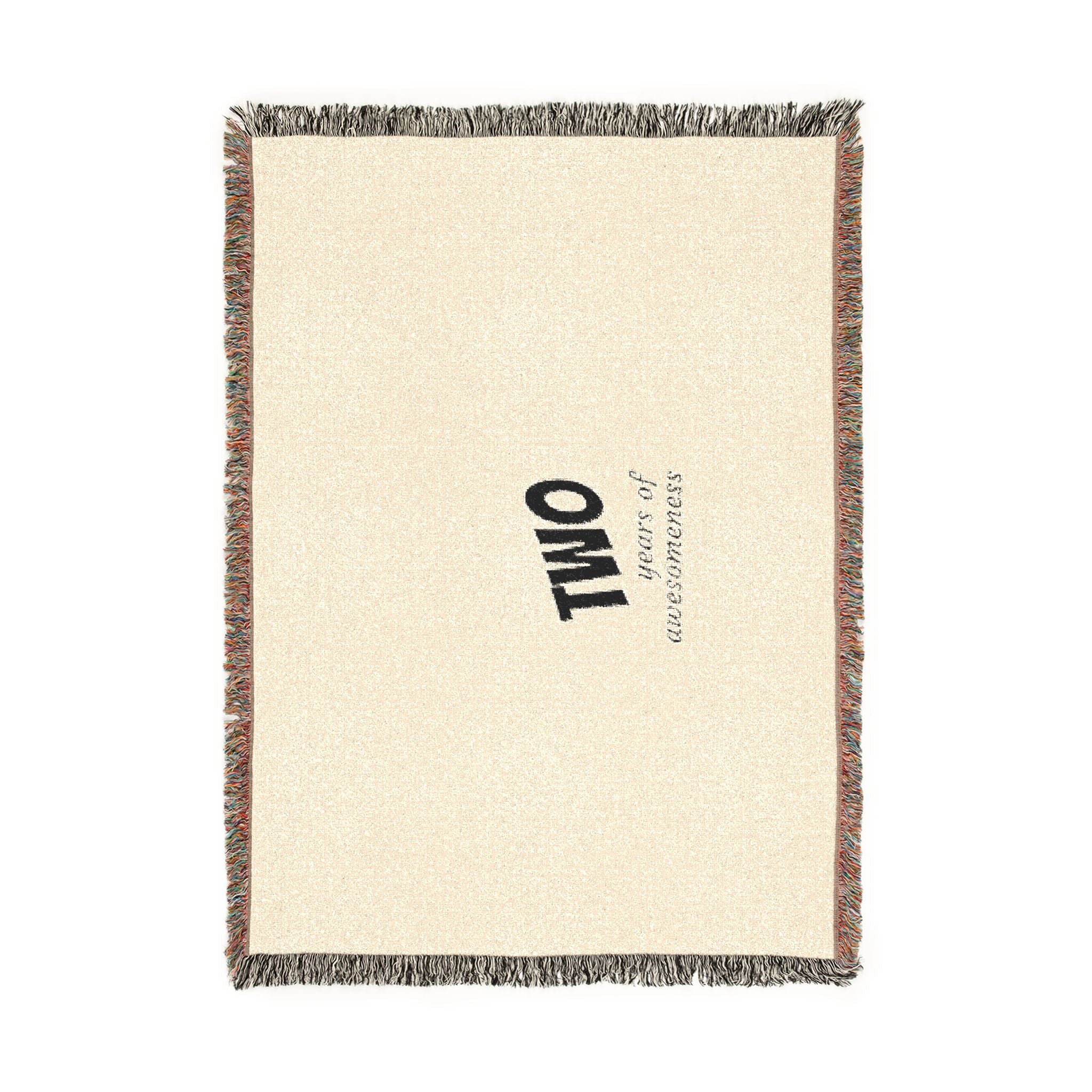 Two Woven Throw Blanket — Minimal Number "TWO" Design, Cozy Fringed Decorative Blanket